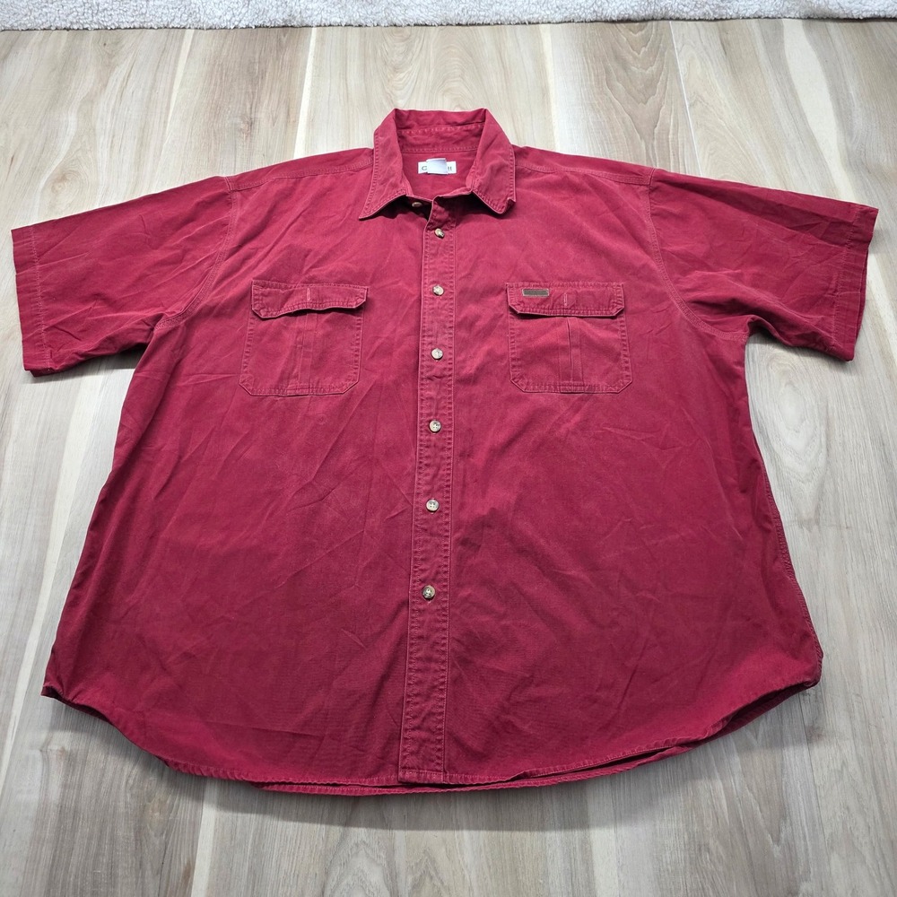 Vintage Carhartt Heavyweight Cotton Short Sleeve Button Up Work Shirt Wine 2XL